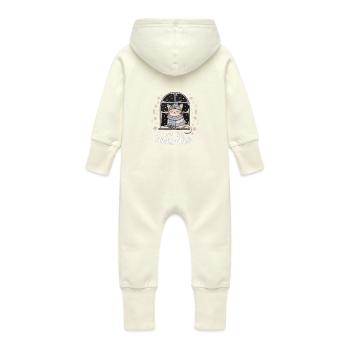 Chat douillet, vibrations hivernales - Grenouillère à capuche bio en molleton Bébé - vanille - Dos