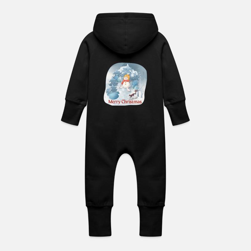 Snowman Merry Christmas - Baby Bio Sweat Overall mit Kapuze - Schwarz