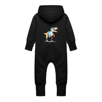 Dinosaurier Vektor Kunst mit lebendiger Illustration - Baby Bio Sweat Overall mit Kapuze - Schwarz - Hinten