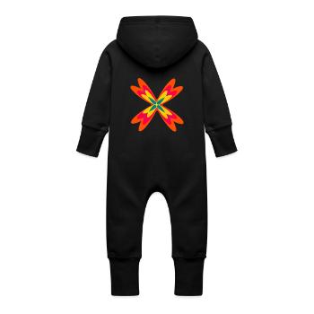 Abstrakte aus drei verschiedenen Mustern - Baby Bio Sweat Overall mit Kapuze - Schwarz - Hinten