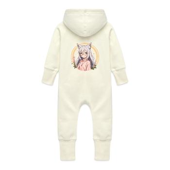 Fox Girl: Enchanted Charm in Anime Style - Baby Organic Sweat Overalls With Hood - vanilla - Back
