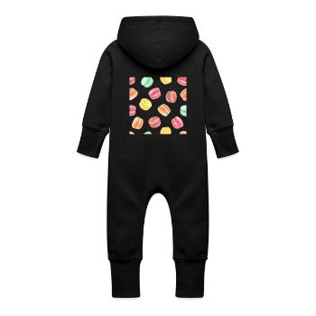 Colorful Macarons Pattern - Baby Organic Sweat Overalls With Hood - black - Back