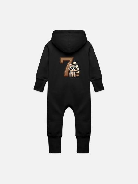 Kinderdesign – Waschbär und Zahlen Spaß - Baby Bio Sweat Overall mit Kapuze - Schwarz