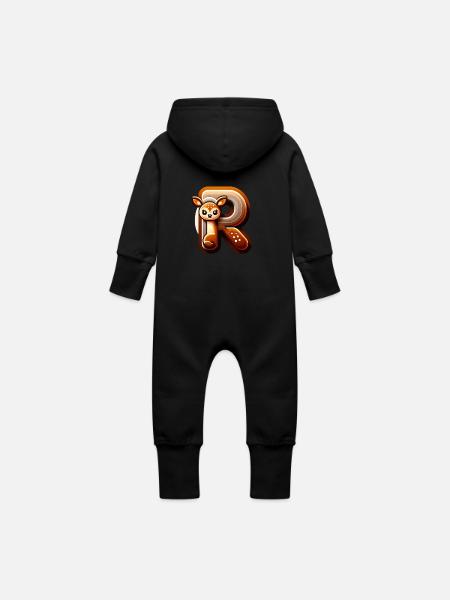 Cute deer in letter R - Baby Organic Sweat Overalls With Hood - black