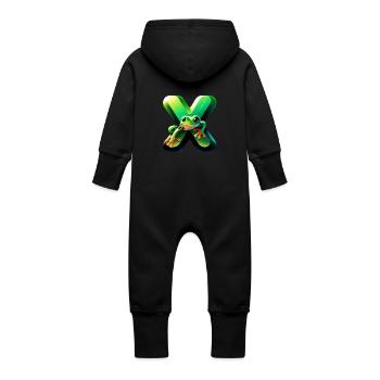 Green frog in the X - Baby Organic Sweat Overalls With Hood - black - Back