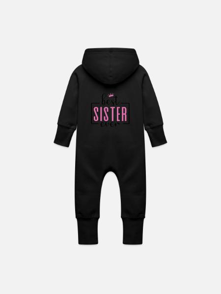 Beste Schwester - Baby Bio Sweat Overall mit Kapuze - Schwarz