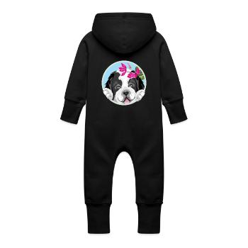 Lugender Bernhardiner-Welpe mit rosa Blüten - Baby Bio Sweat Overall mit Kapuze - Vanille-Milchshake - Hinten
