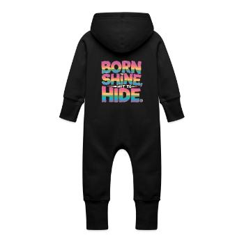 Born To Shine Not To Hide Gay Pride Month LGBTQ - Baby Organic Sweat Overalls With Hood - black - Back
