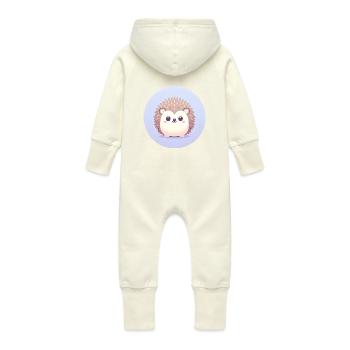 Hedgehog Cartoon Illustration - Baby Organic Sweat Overalls With Hood - vanilla - Back