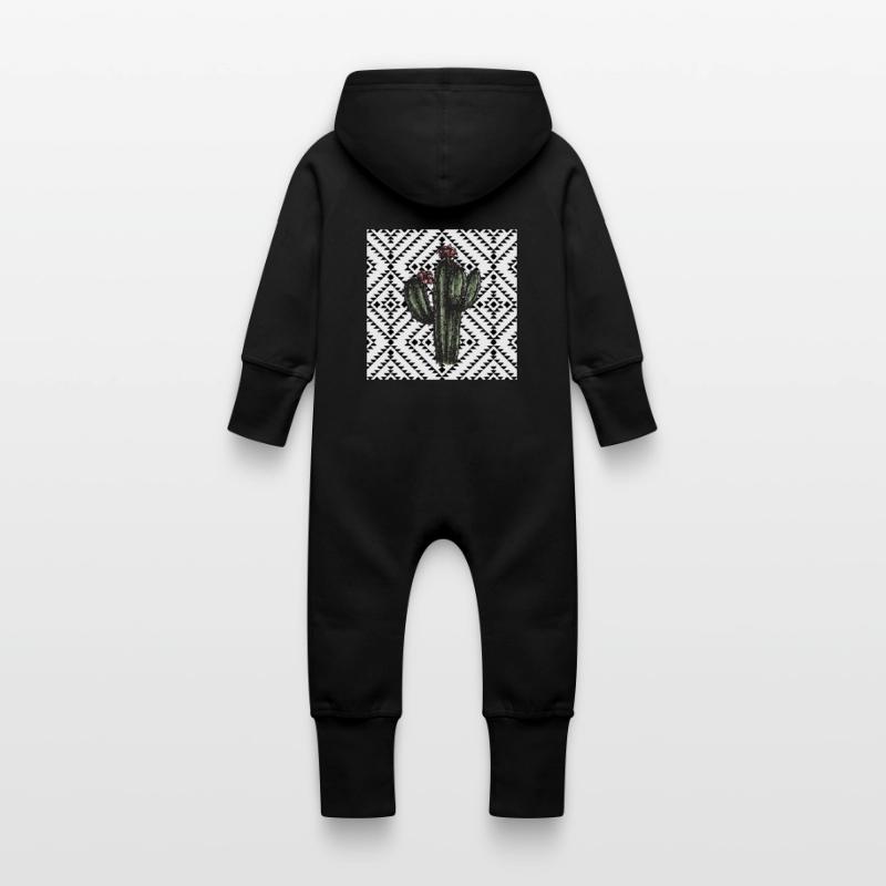 Cactus Geometric Pattern Design Baby Organic Sweat Overalls With Hood