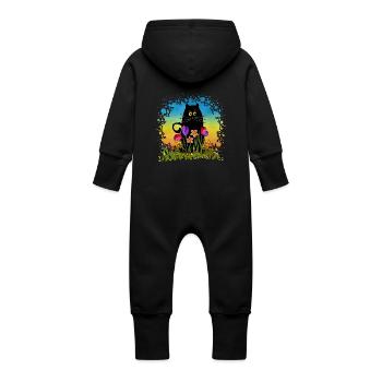 Cat - Baby Organic Sweat Overalls With Hood - black - Back