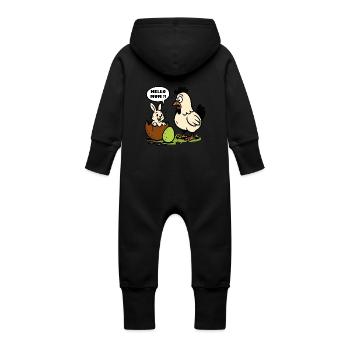 Bunny - Hello Mum – Easter Surprise - Baby Organic Sweat Overalls With Hood - black - Back