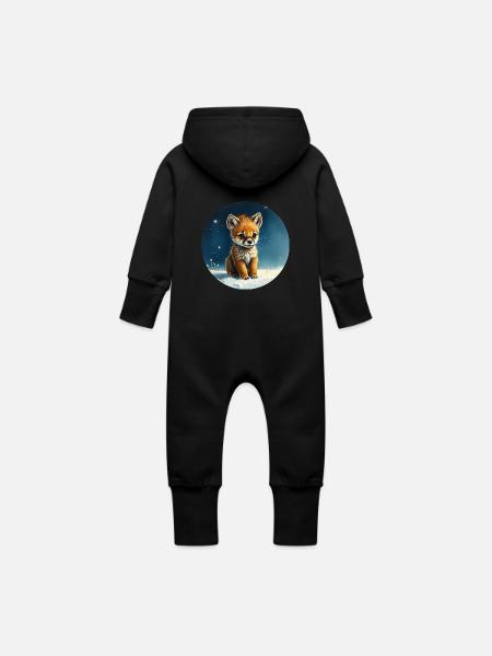 Kleiner Fuchs unter den Sternen - Baby Bio Sweat Overall mit Kapuze - Schwarz