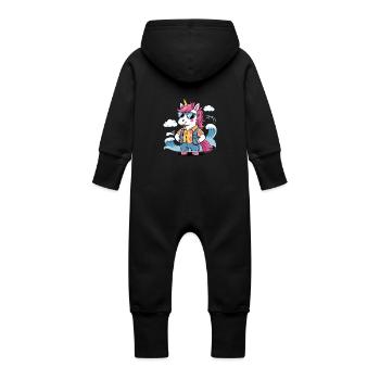 Lustiges Sommer-Einhorn - Baby Bio Sweat Overall mit Kapuze - Schwarz - Hinten