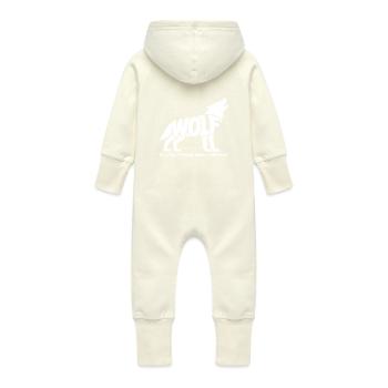 Wolf Power Animal - Spiritual Totem Animal Design - Baby Organic Sweat Overalls With Hood - vanilla - Back