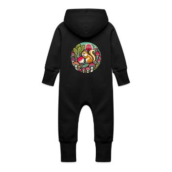 Cute Chipmunk - Baby Organic Sweat Overalls With Hood - black - Back