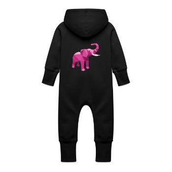 Elefant Pink mit stylischem LowPoly Effekt - Baby Bio Sweat Overall mit Kapuze - Schwarz - Hinten