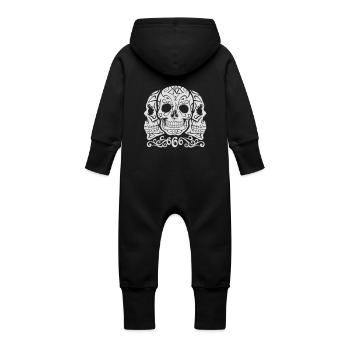 Skull Dia de los muertos - Baby Organic Sweat Overalls With Hood - vanilla - Back