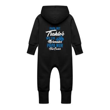 Papa nit tractor like a normal - Baby Organic Sweat Overalls With Hood - vanilla - Back