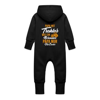 Daddy nit tractor like a normal - Baby Organic Sweat Overalls With Hood - vanilla - Back