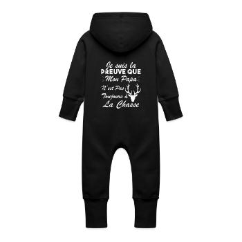 la preuve que mon papa pas toujours chasse - Grenouillère à capuche bio en molleton Bébé - noir - Dos