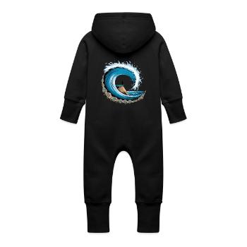 Peaceful Ocean Wave with Surf Vibes - Baby Organic Sweat Overalls With Hood - black - Back