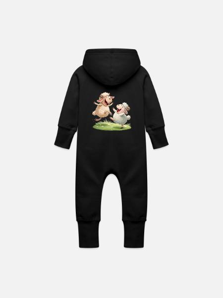 Fröhliches Schaf-Duo - Baby Bio Sweat Overall mit Kapuze - Schwarz