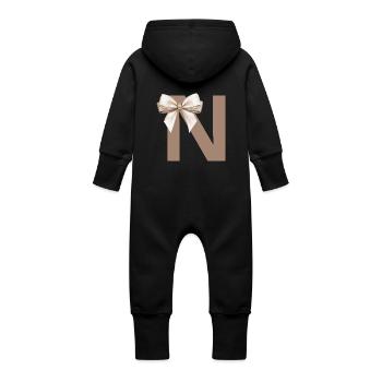 Letter N Knot - Baby Organic Sweat Overalls With Hood - vanilla - Back