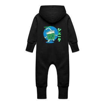 Vintage Kawaii Matcha Shake Cutie - Baby Bio Sweat Overall mit Kapuze - Schwarz - Hinten