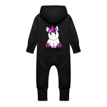 Einhorn "Always be yourself" - Baby Bio Sweat Overall mit Kapuze - Schwarz - Hinten