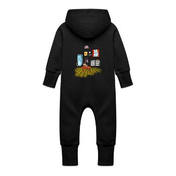 50s look Katzenliebhaber Design - Baby Bio Sweat Overall mit Kapuze - Schwarz - Hinten