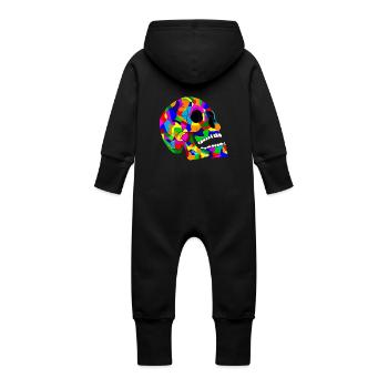 Bunter Totenkopf Schaedel Skull - Baby Bio Sweat Overall mit Kapuze - Schwarz - Hinten