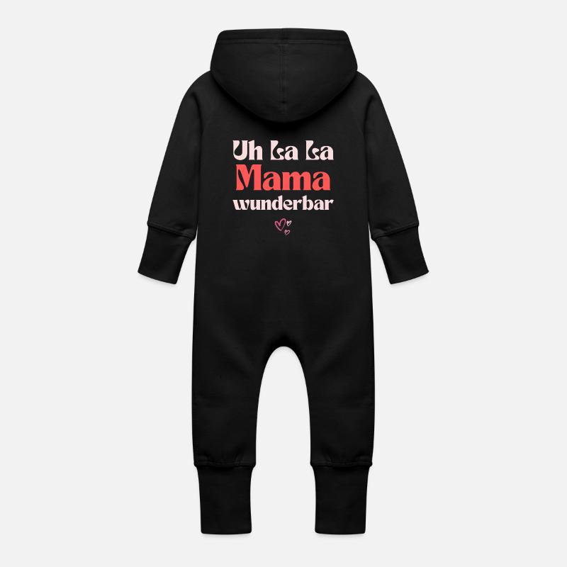 Muttertag - Uh la la Mama wunderbar - Baby Bio Sweat Overall mit Kapuze - Schwarz