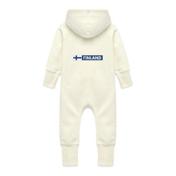 Finland National Flag - Baby Organic Sweat Overalls With Hood - vanilla - Back