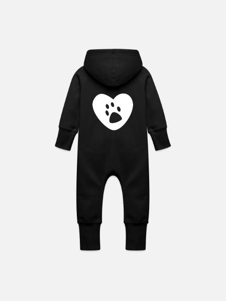 empreinte de patte sur un cœur - Grenouillère à capuche bio en molleton Bébé - noir
