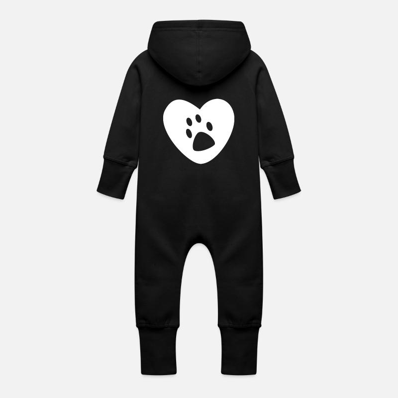 empreinte de patte sur un cœur - Grenouillère à capuche bio en molleton Bébé - noir