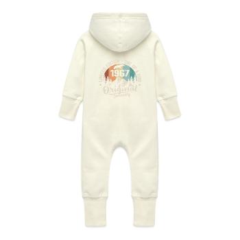 January 1967 Original 58 Year Anniversary Gift - Baby Organic Sweat Overalls With Hood - vanilla - Back