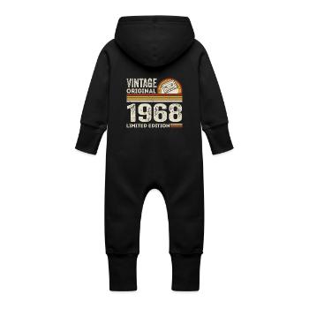 Vintage 1968 Cassette 1968 - 57th Anniversary 1968 - Baby Organic Sweat Overalls With Hood - vanilla - Back
