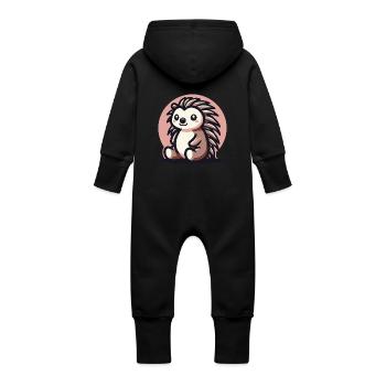Hérisson fond rose - Grenouillère à capuche bio en molleton Bébé - noir - Dos