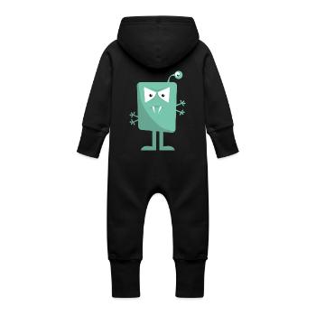 3 eyed monster - Baby Organic Sweat Overalls With Hood - black - Back