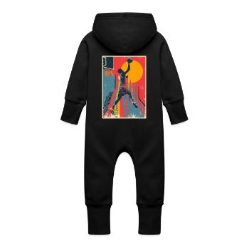 Vintage Basketball Dunk vor gelber Sonne. - Baby Bio Sweat Overall mit Kapuze - Schwarz - Hinten