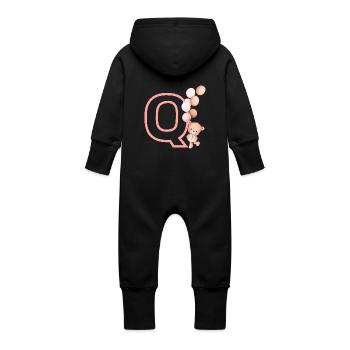 Lettre q rose ours - Grenouillère à capuche bio en molleton Bébé - vanille - Dos