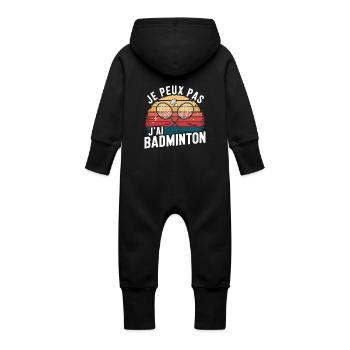 Je peux pas, j'ai Badminton - Style Vintage - Grenouillère à capuche bio en molleton Bébé - vanille - Dos