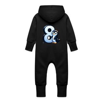Kinderdesign – Pinguin mit Zahlen Freude - Baby Bio Sweat Overall mit Kapuze - Schwarz - Hinten