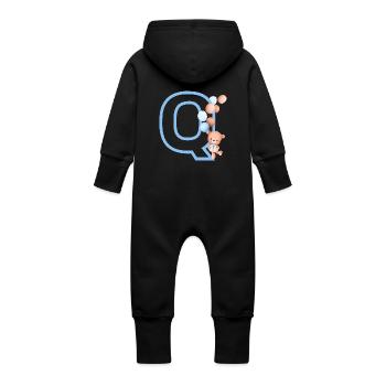 Blue Letter Q Bear - Baby Organic Sweat Overalls With Hood - vanilla - Back