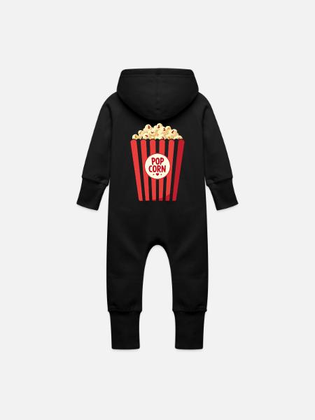 Popcorn Kostüm Fasching - Karneval - Baby Bio Sweat Overall mit Kapuze - Schwarz