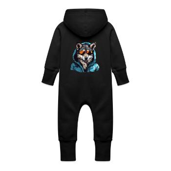 Loup gris dans le style de rue | Amoureux des loups - Grenouillère à capuche bio en molleton Bébé - noir - Dos