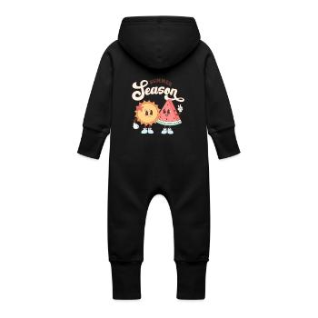 Summer Vibes Lake Nature Flora Art Flowers Sea - Baby Organic Sweat Overalls With Hood - black - Back