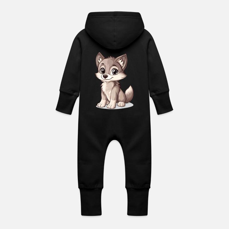 kleiner süßer Wolf - Baby Bio Sweat Overall mit Kapuze - Schwarz