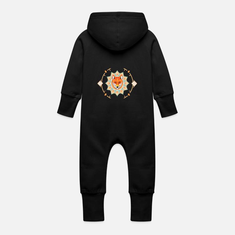 Cute Fox Mandala - Baby Bio Sweat Overall mit Kapuze - Schwarz